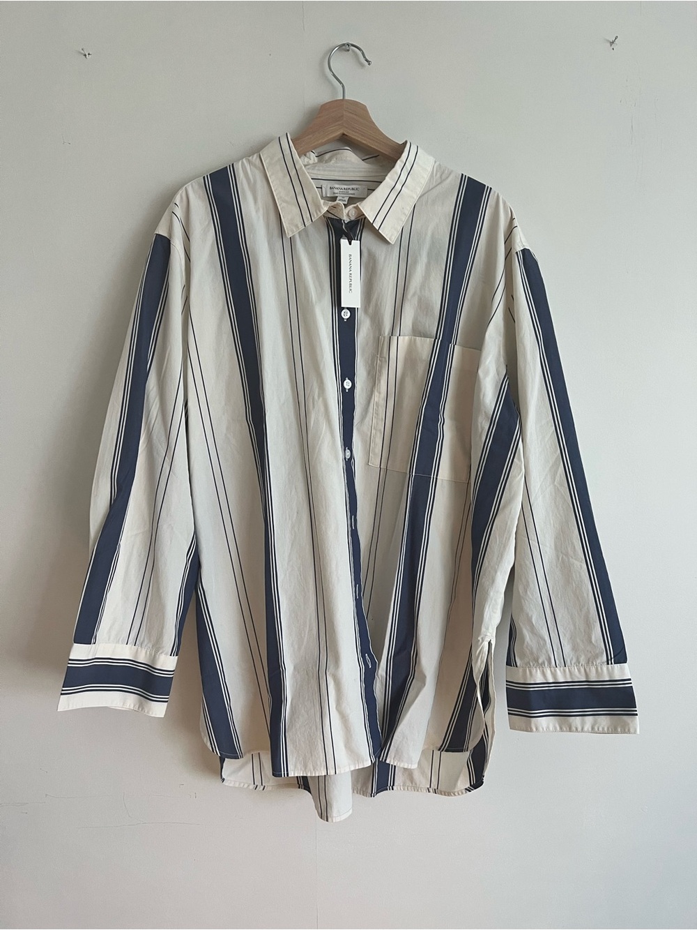 Banana Republic Cream and Navy Vertical Stripe Button-Down Shirt